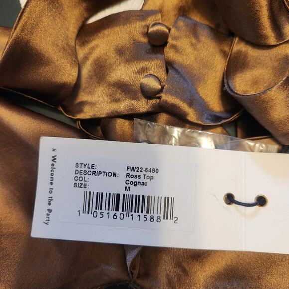 Retrofete Ross Top in Cognac Brown Size Medium NWT Satin Padded Bust - Picture 9 of 12